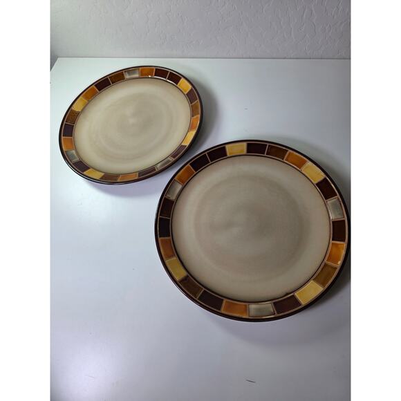 Set of 2 GIBSON ELITE Casa Estebana Stoneware Handpainted Brown 11" Dinner Plate - Picture 2 of 6